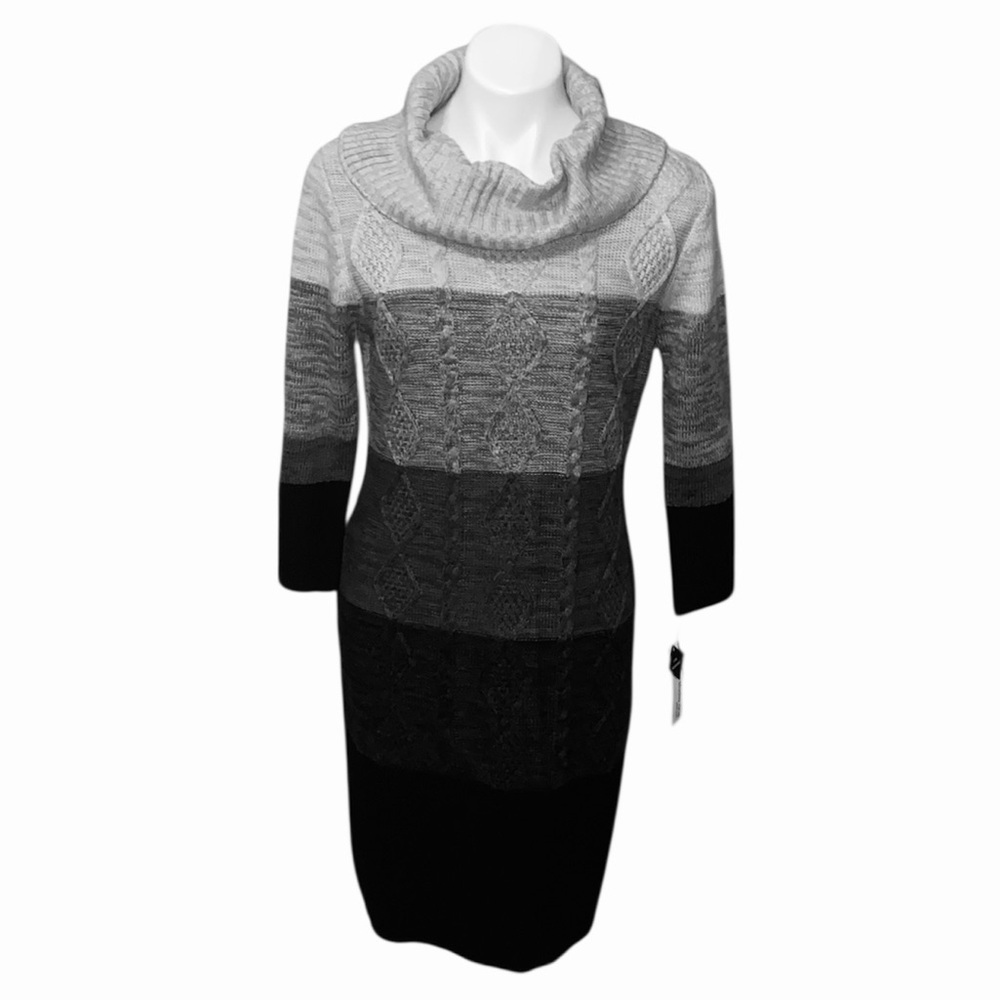 Studio One Cowl Neck Striped Gray and Black Women's Sweater Size Large Cozy